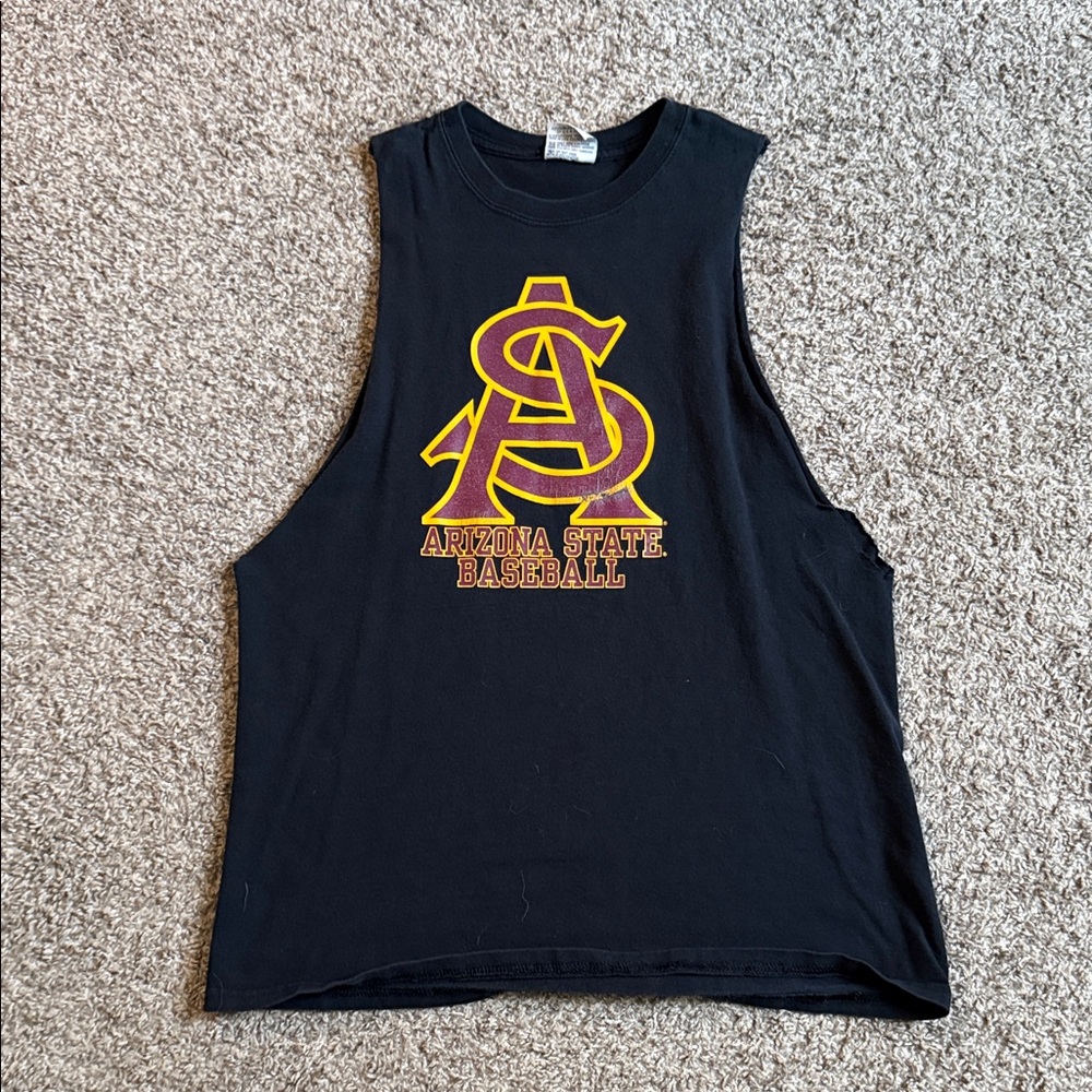 ASU Baseball Black Tank Top with Yellow and Red Print